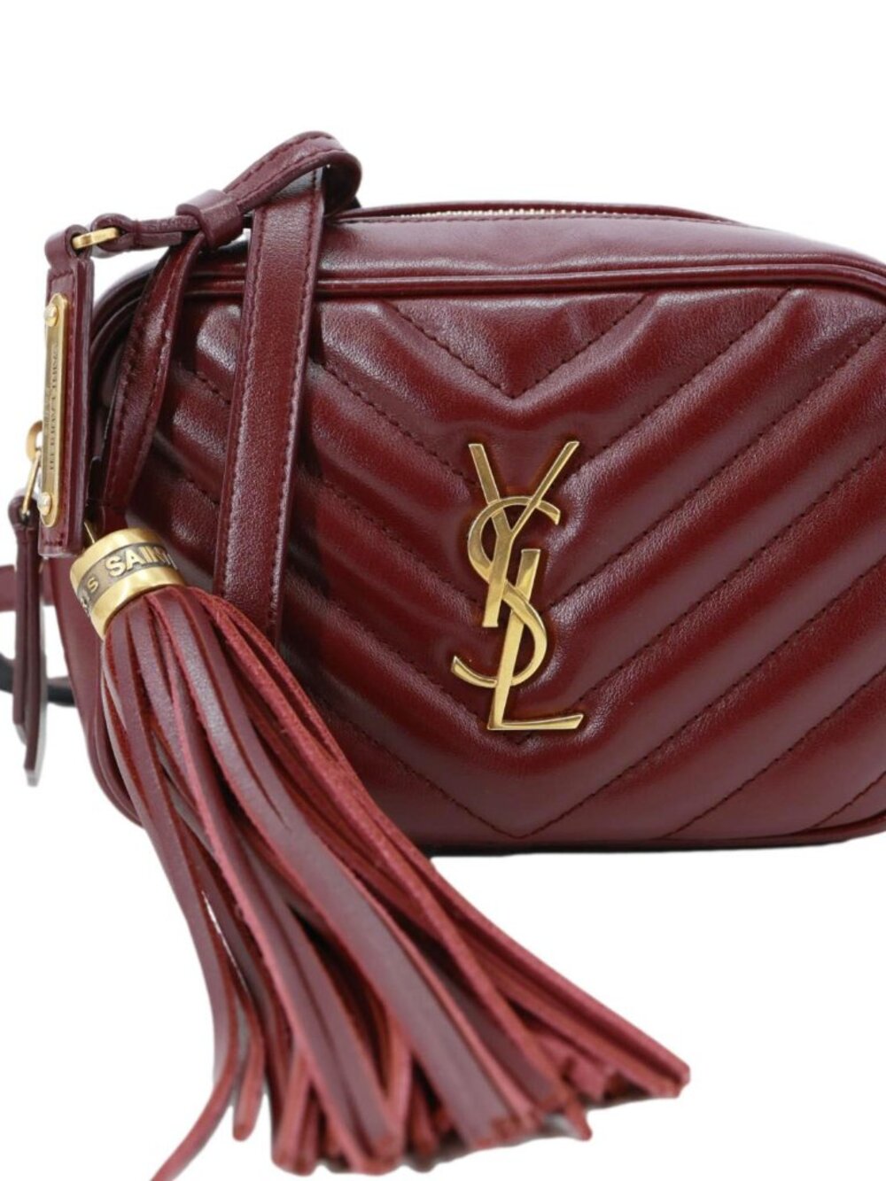 Yves Saint Laurent  Lou Calfskin Leather Crossbody Belt Bag Burgundy